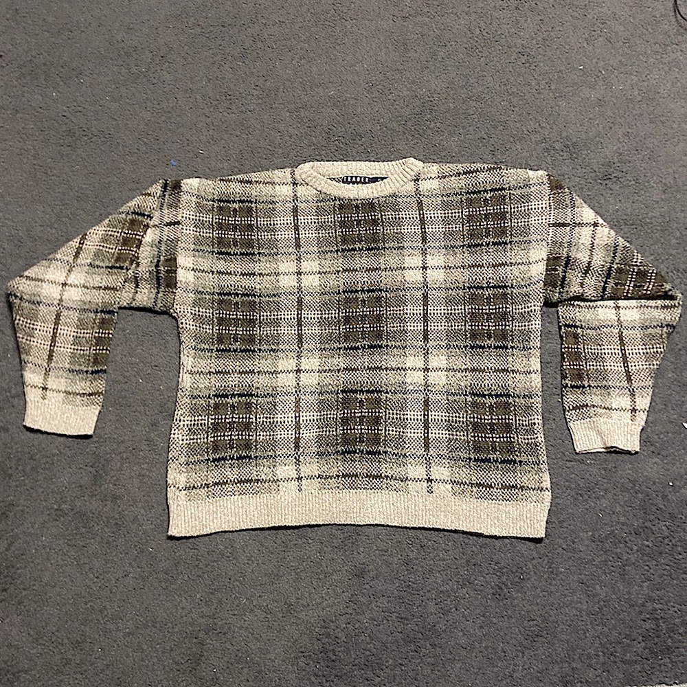 Vintage Mens XL Trader Bay Knit Plaid Check Tartan Sweater
